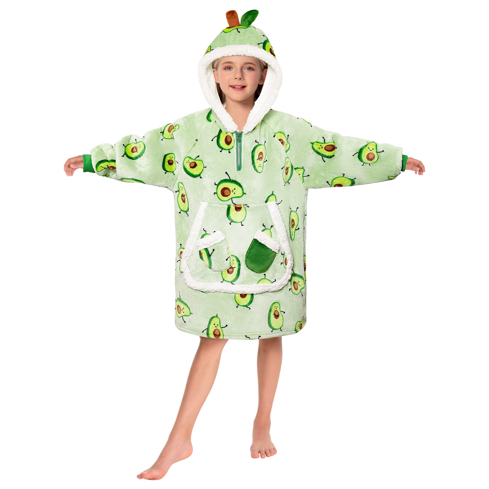 Kids OLAOLA Green Avocado Printed Wearable Blanket Hoodie Oversized Hooded Blanket Thick Sweatshirt With Pockets