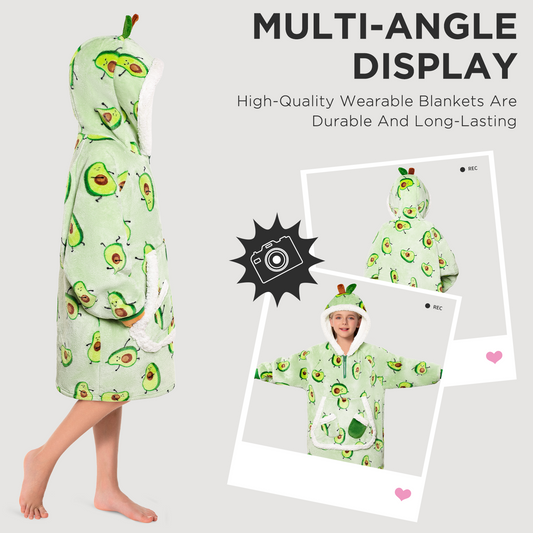 Kids OLAOLA Green Avocado Printed Wearable Blanket Hoodie Oversized Hooded Blanket Thick Sweatshirt With Pockets
