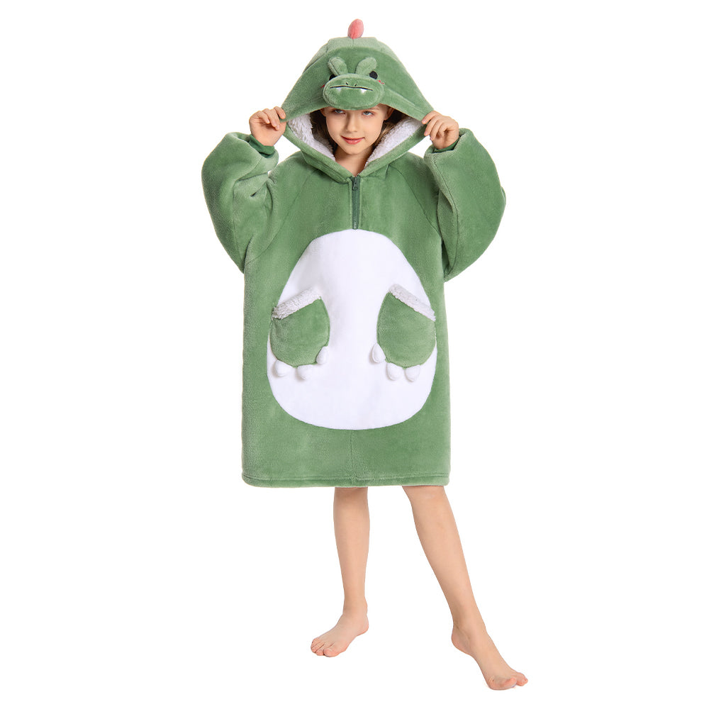Kids OLAOLA Green Dinosaur Wearable Blanket Hoodie Animals Onesie Oversized Soft Homewear With Giant Pocket
