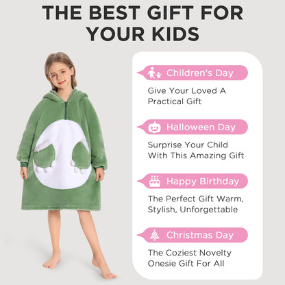 Kids OLAOLA Green Dinosaur Wearable Blanket Hoodie Animals Onesie Oversized Soft Homewear With Giant Pocket