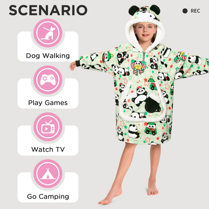 Kids OLAOLA Green Panda Wearable Blanket Hoodie Animals Onesie Oversized Soft Warm Cozy Sherpa Fleece Sweatshirt