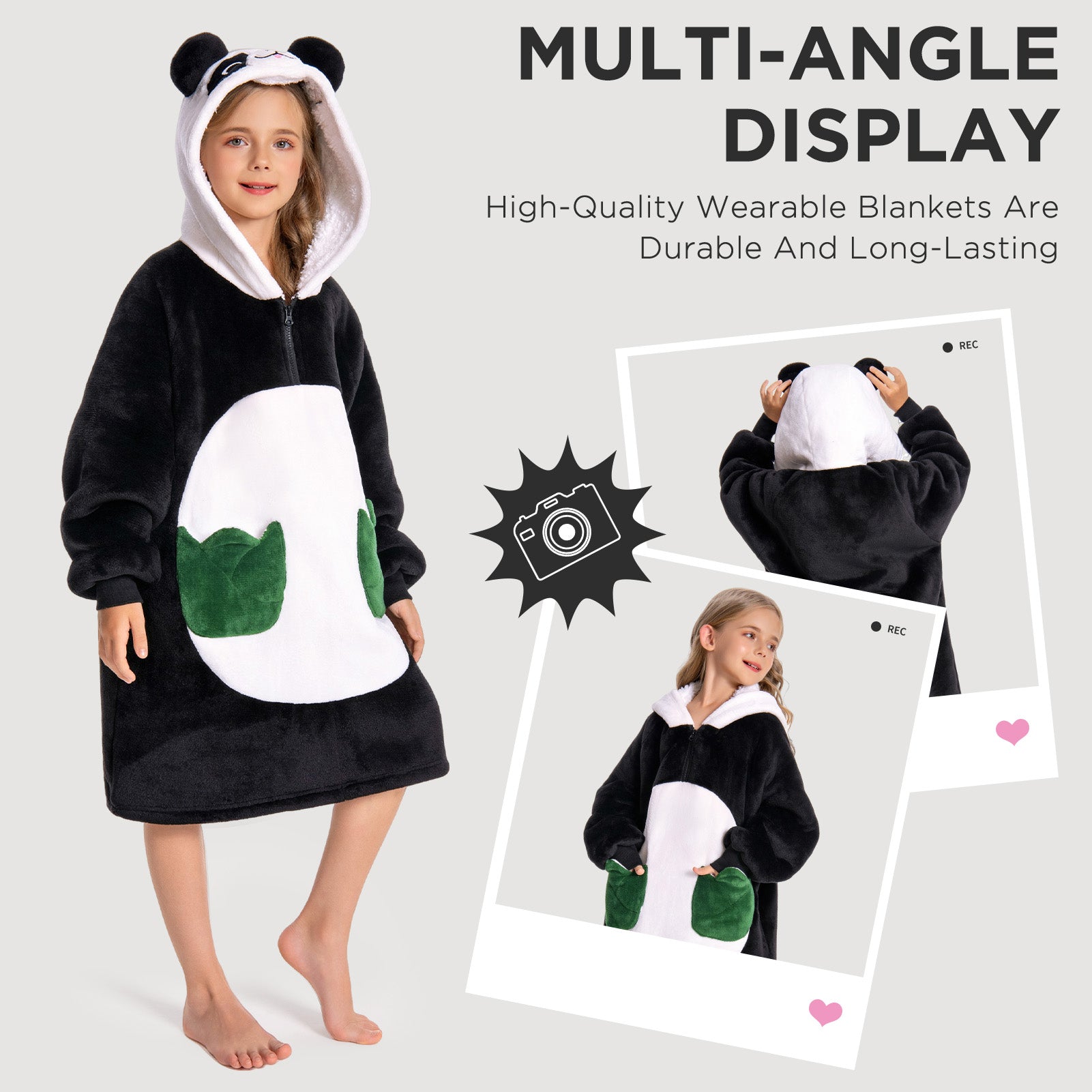 Kids OLAOLA Panda Wearable Blanket Hoodie Oversized Animal Hooded Soft Warm Cozy Sherpa Fleece Sweatshirt