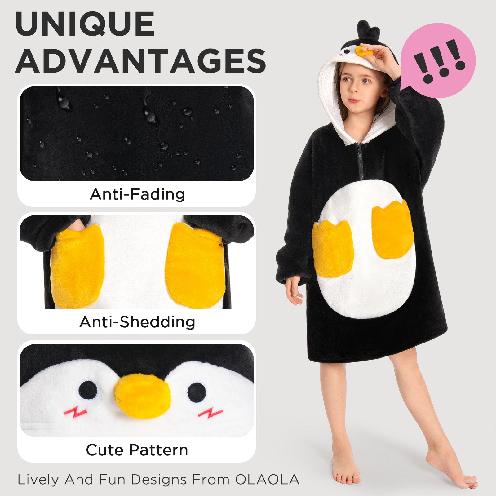 Kids OLAOLA Penguin Wearable Blanket Hoodie Animals Onesie Oversized Soft Homewear With Giant Pocket