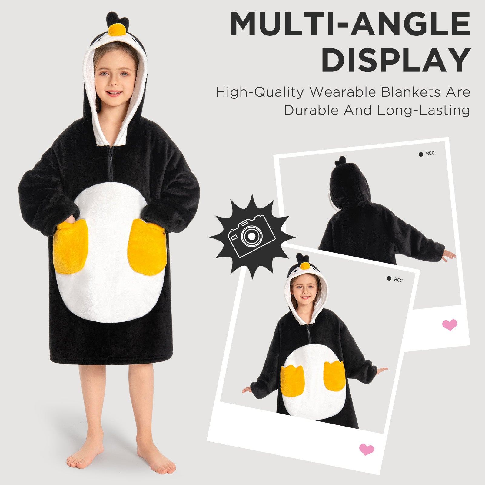 Kids OLAOLA Penguin Wearable Blanket Hoodie Animals Onesie Oversized Soft Homewear With Giant Pocket