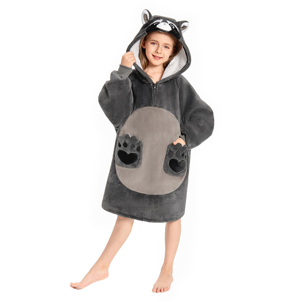 Kids OLAOLA Raccoon Wearable Blanket Hoodie Animals Onesie Oversized Soft Homewear With Giant Pocket