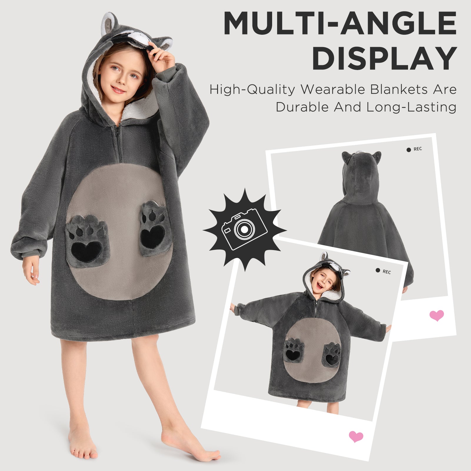 Kids OLAOLA Raccoon Wearable Blanket Hoodie Animals Onesie Oversized Soft Homewear With Giant Pocket