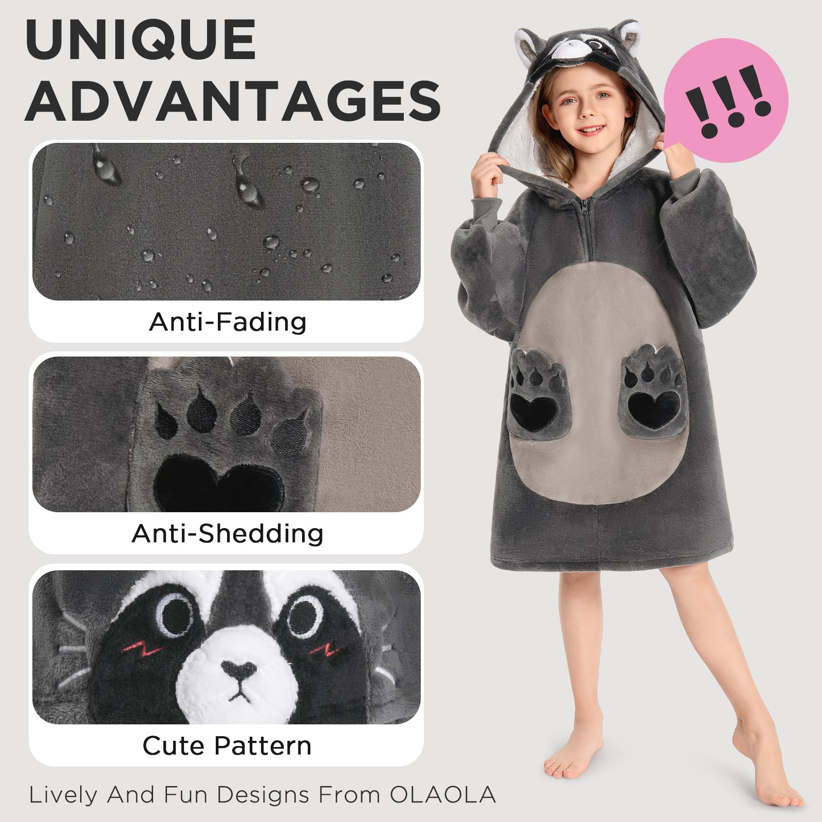 Kids OLAOLA Raccoon Wearable Blanket Hoodie Animals Onesie Oversized Soft Homewear With Giant Pocket