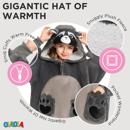 Kids OLAOLA Raccoon Wearable Blanket Hoodie Animals Onesie Oversized Soft Homewear With Giant Pocket