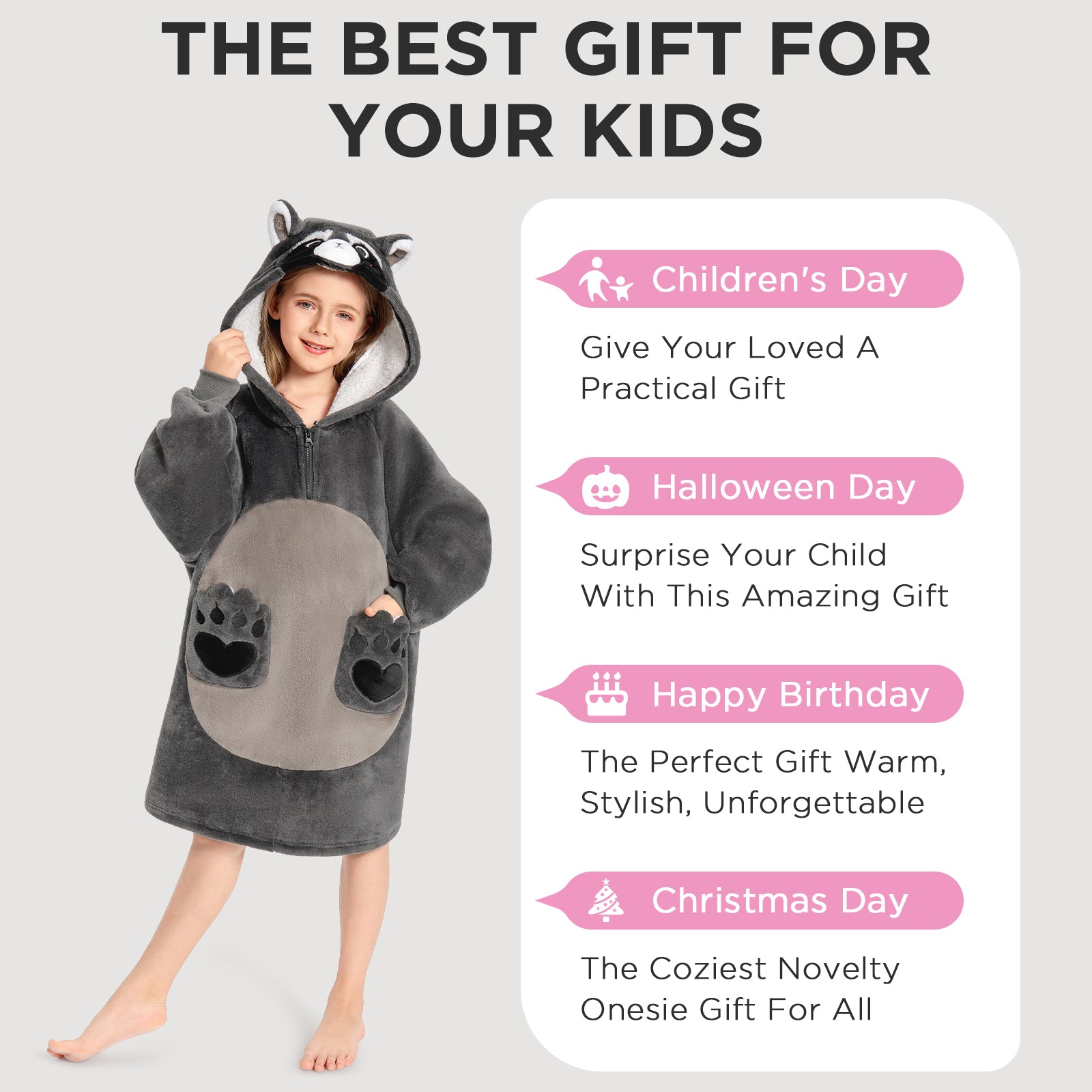 Kids OLAOLA Raccoon Wearable Blanket Hoodie Animals Onesie Oversized Soft Homewear With Giant Pocket
