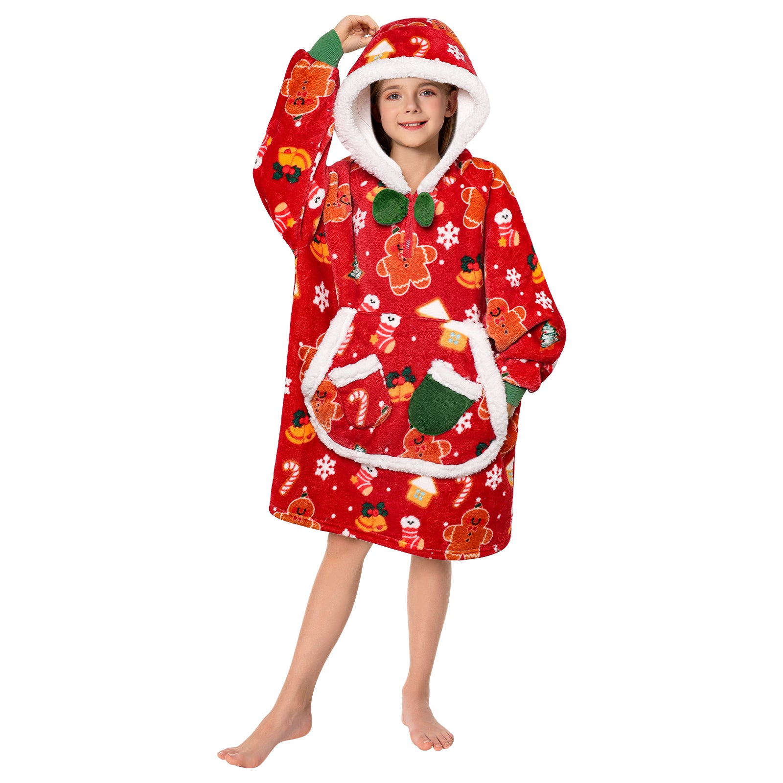 Kids OLAOLA Red Gingerbread Man Wearable Blanket Hoodie Animals Onesie Oversized Soft Christmas Homewear