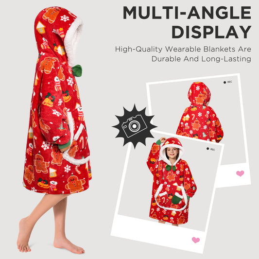 Kids OLAOLA Red Gingerbread Man Wearable Blanket Hoodie Animals Onesie Oversized Soft Christmas Homewear