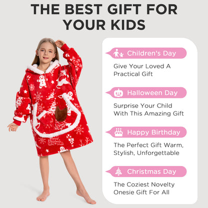 Kids OLAOLA Red Reindeer Wearable Blanket Hoodie Elk Animals Christmas Onesie Oversized Soft Homewear With Giant Pocket