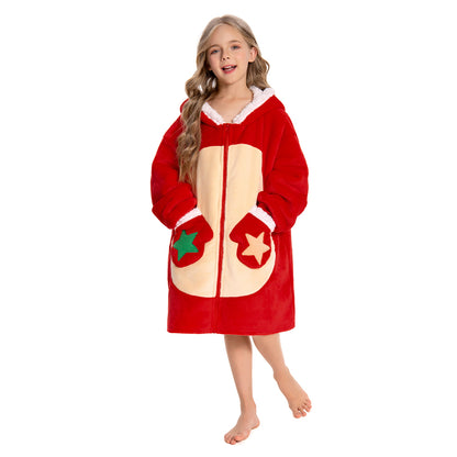 Kids OLAOLA Red Reindeer Zipper Wearable Blanket Hoodie Animals Onesie Oversized Soft Christmas Homewear