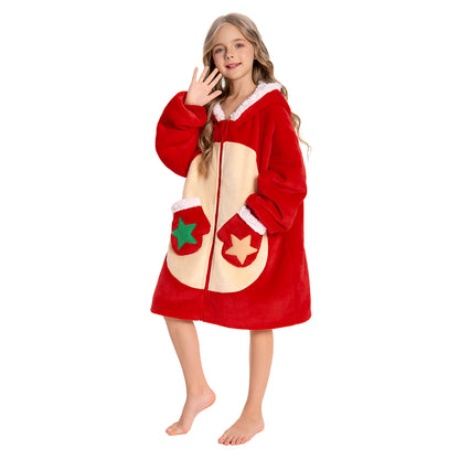 Kids OLAOLA Red Reindeer Zipper Wearable Blanket Hoodie Animals Onesie Oversized Soft Christmas Homewear