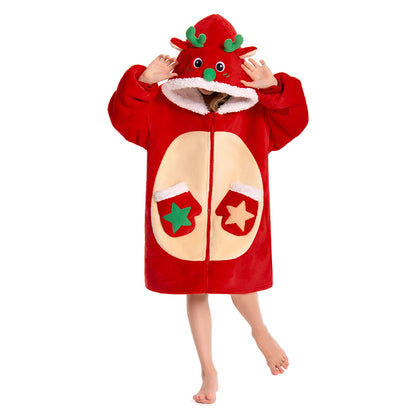 Kids OLAOLA Red Reindeer Zipper Wearable Blanket Hoodie Animals Onesie Oversized Soft Christmas Homewear