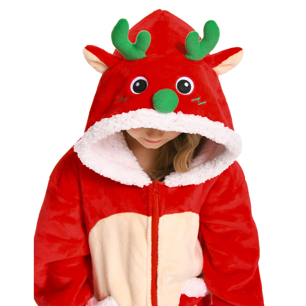 Kids OLAOLA Red Reindeer Zipper Wearable Blanket Hoodie Animals Onesie Oversized Soft Christmas Homewear