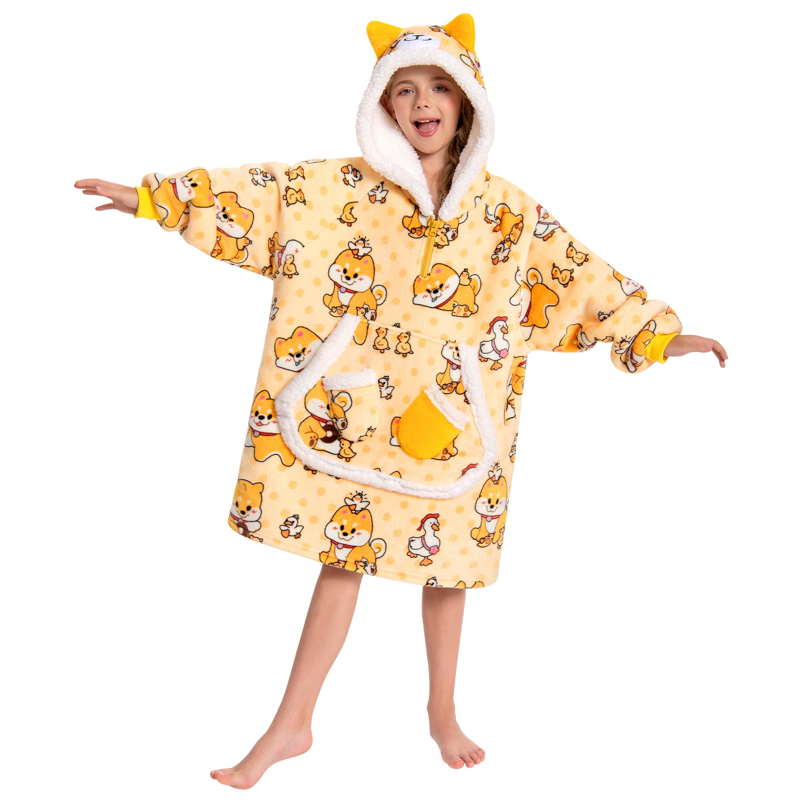 Kids OLAOLA Yellow Dog Wearable Blanket Hoodie Animals Onesie Oversized Soft Warm Cozy Sherpa Fleece Sweatshirt