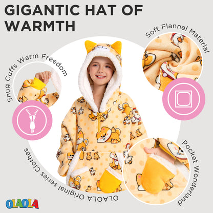 Kids OLAOLA Yellow Dog Wearable Blanket Hoodie Animals Onesie Oversized Soft Warm Cozy Sherpa Fleece Sweatshirt