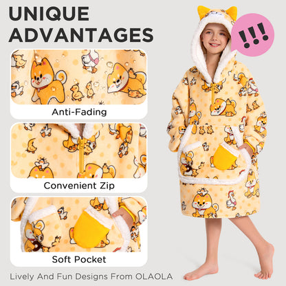 Kids OLAOLA Yellow Dog Wearable Blanket Hoodie Animals Onesie Oversized Soft Warm Cozy Sherpa Fleece Sweatshirt
