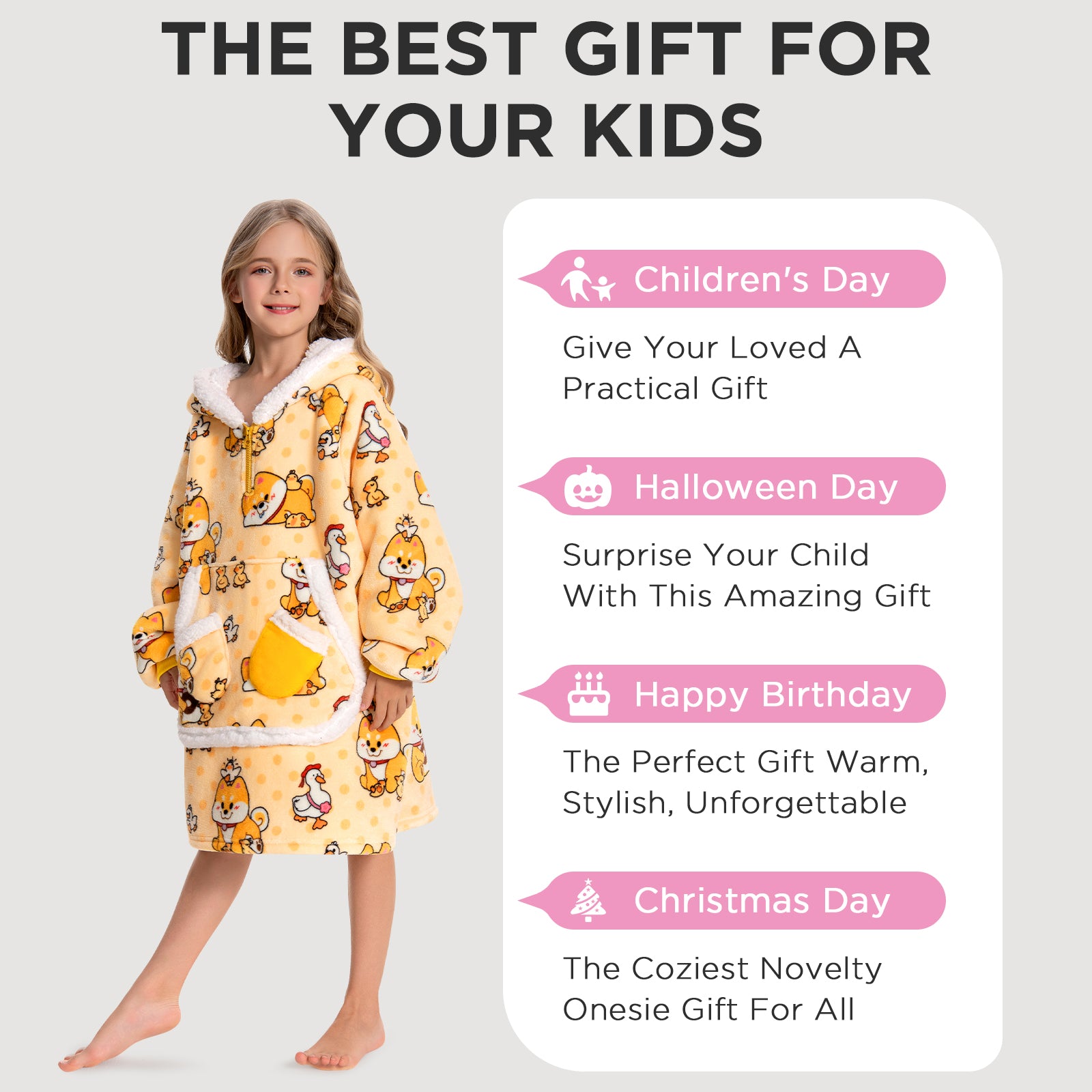 Kids OLAOLA Yellow Dog Wearable Blanket Hoodie Animals Onesie Oversized Soft Warm Cozy Sherpa Fleece Sweatshirt