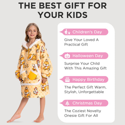 Kids OLAOLA Yellow Dog Wearable Blanket Hoodie Animals Onesie Oversized Soft Warm Cozy Sherpa Fleece Sweatshirt