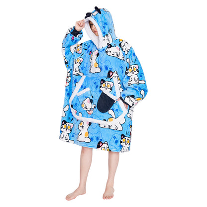 OLAOLA Blue Cat Wearable Blanket Hoodie Animals Onesie Oversized Soft Homwear With Giant Pocket For Adult