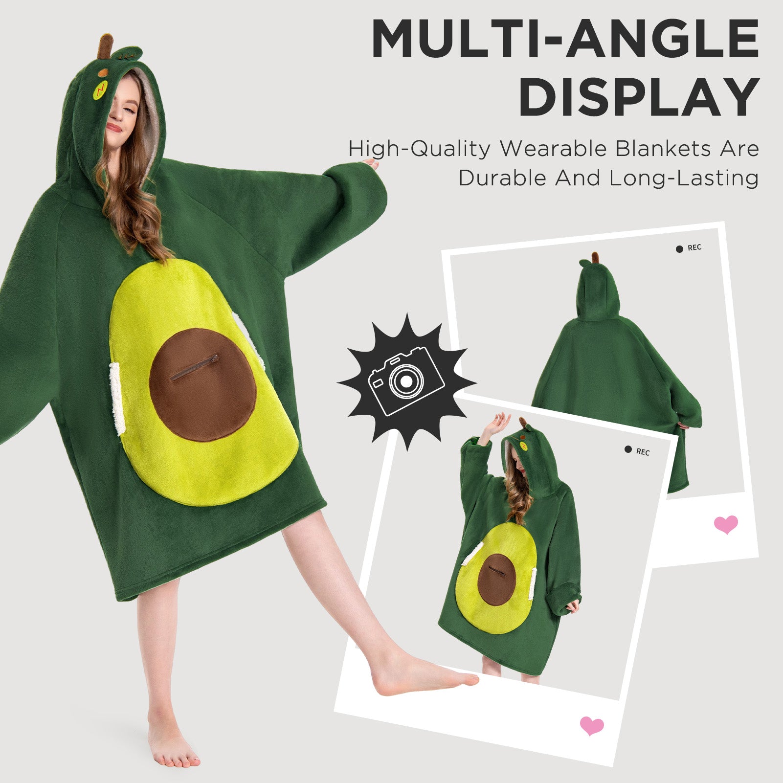 OLAOLA Avocado Wearable Blanket Hoodie Food Onesie Oversized Soft Homwear With Pocket For Adult