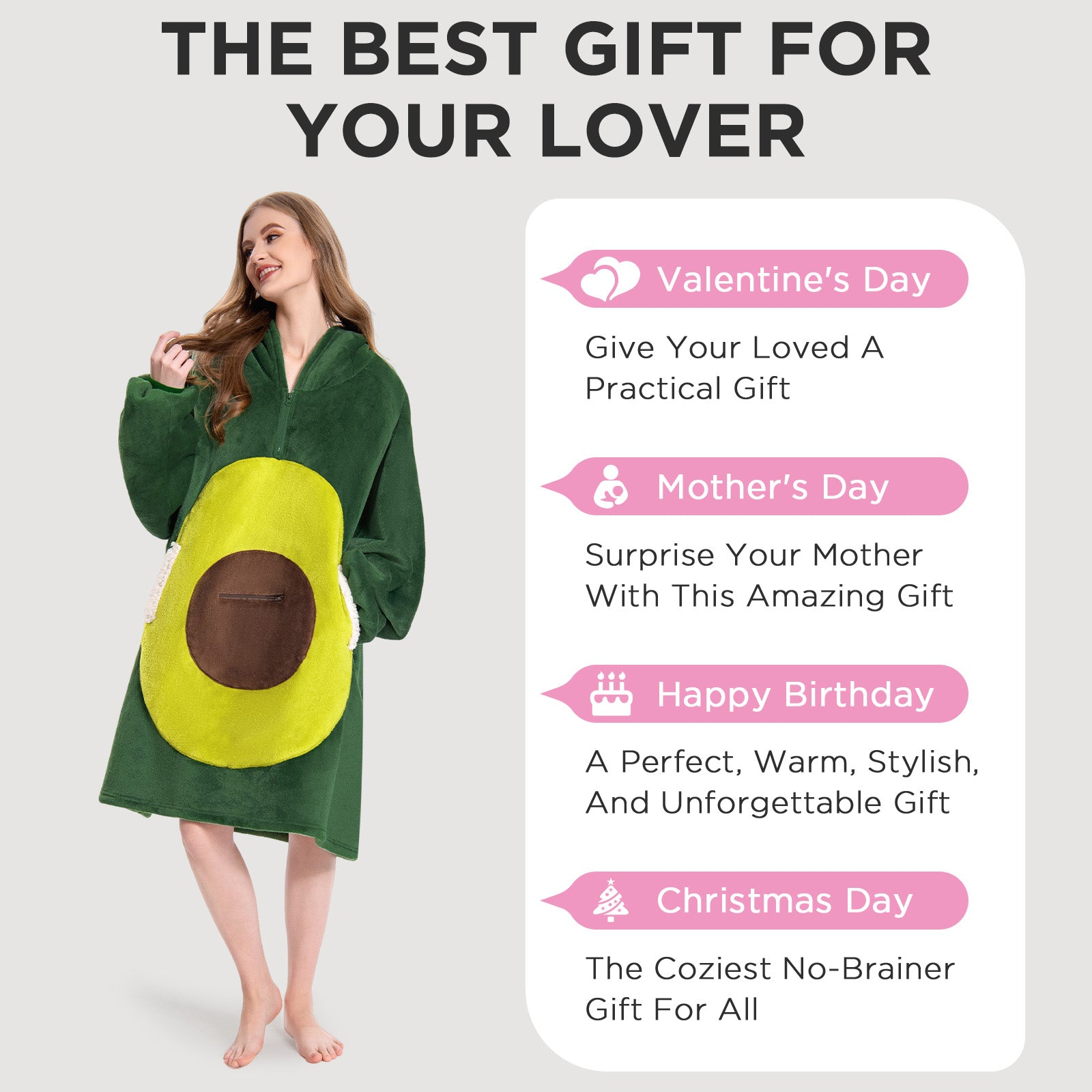 OLAOLA Avocado Wearable Blanket Hoodie Food Onesie Oversized Soft Homwear With Pocket For Adult