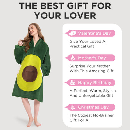 OLAOLA Avocado Wearable Blanket Hoodie Food Onesie Oversized Soft Homwear With Pocket For Adult