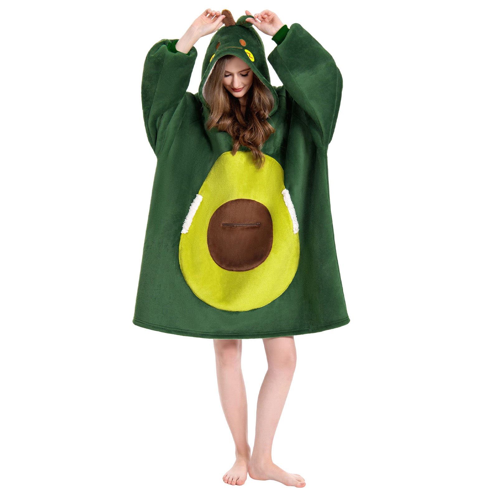 OLAOLA Avocado Wearable Blanket Hoodie Food Onesie Oversized Soft Homwear With Pocket For Adult