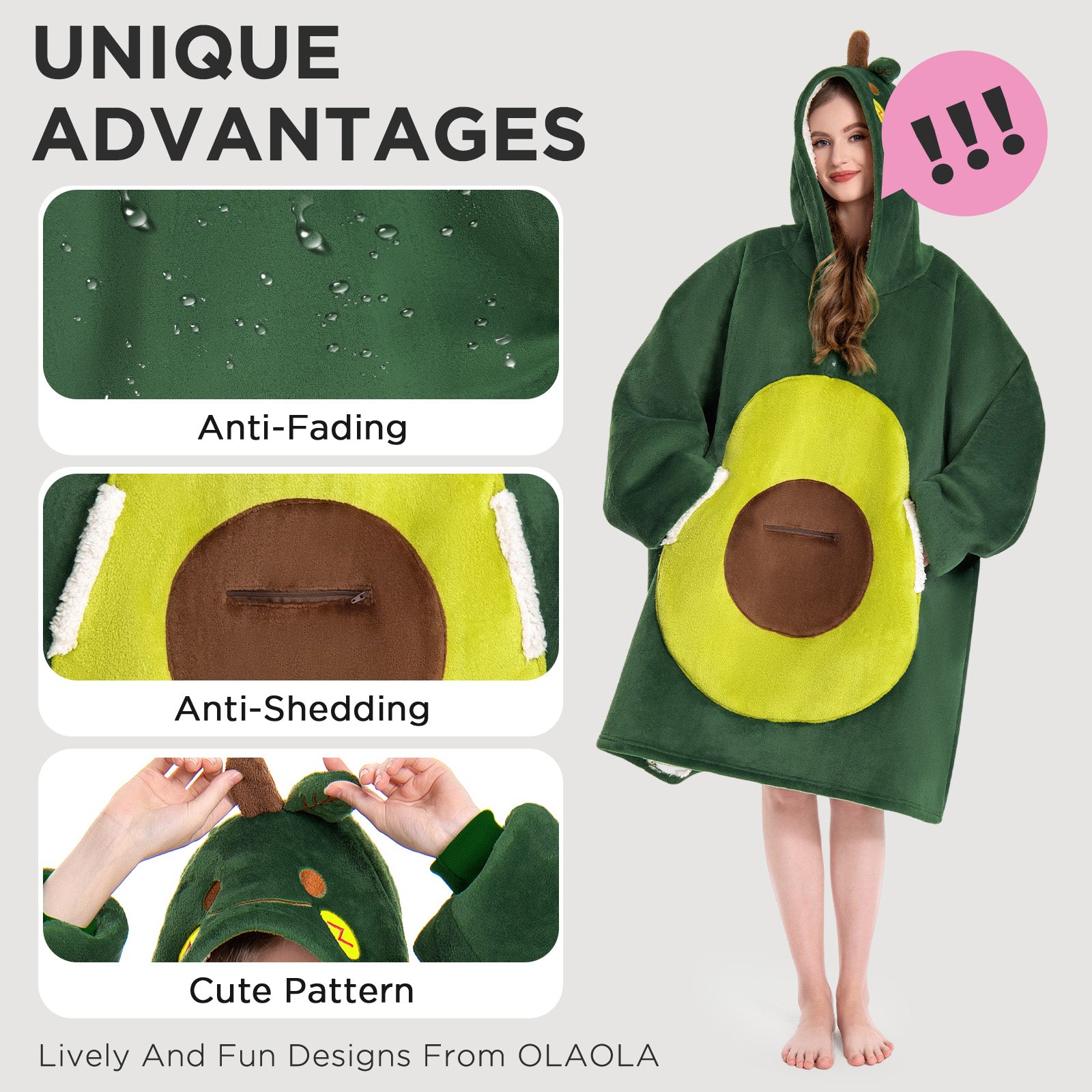 OLAOLA Avocado Wearable Blanket Hoodie Food Onesie Oversized Soft Homwear With Pocket For Adult