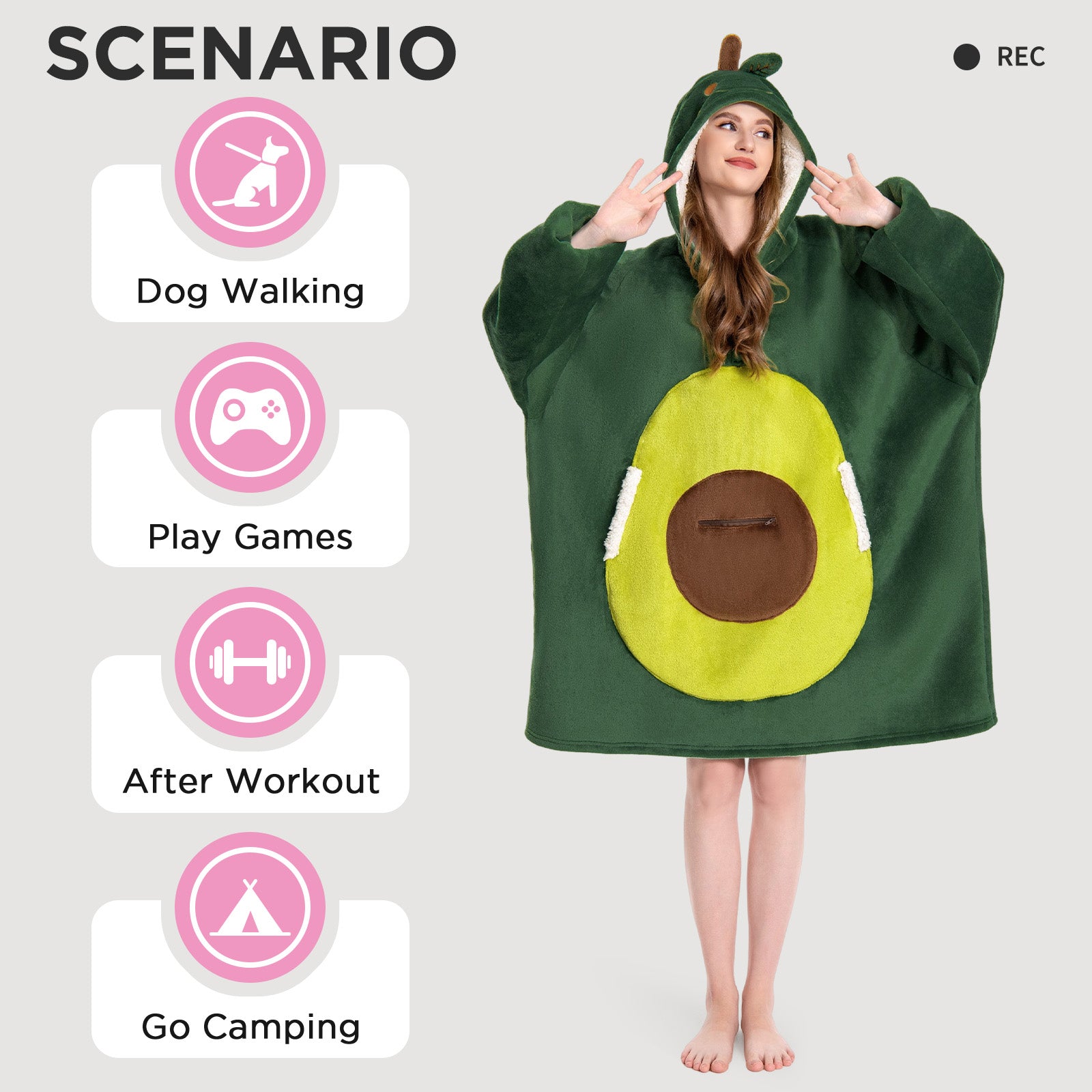 OLAOLA Avocado Wearable Blanket Hoodie Food Onesie Oversized Soft Homwear With Pocket For Adult