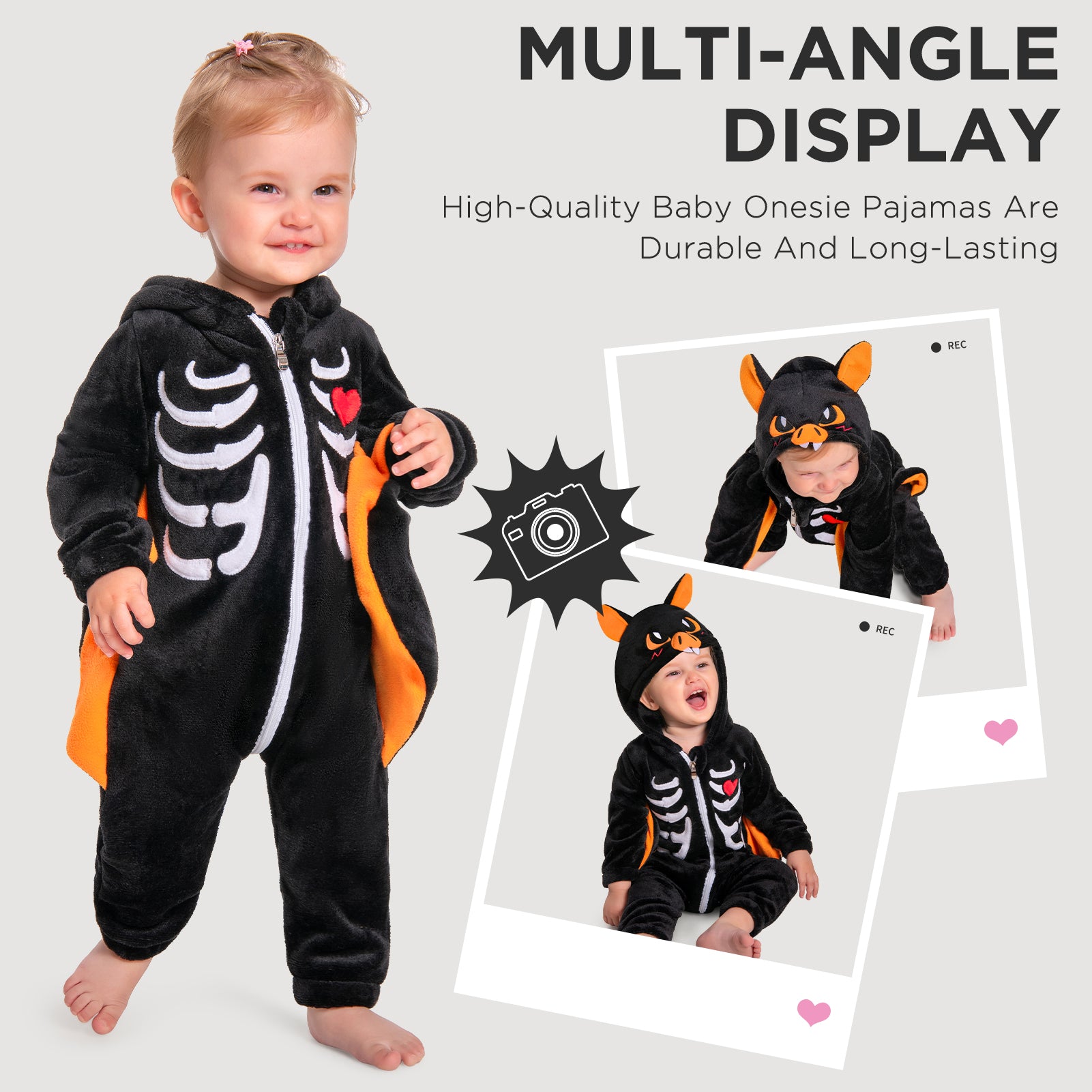 OLAOLA Baby Bat Pajamas Animal Onesie Toddler Romper Plush Dress Up Infant Outfits Halloween Cosplay Costume