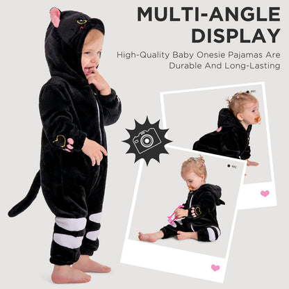 OLAOLA Baby Black Cat Pajamas Animal Onesie Toddler Romper Plush Dress Up Infant Outfits Halloween Suit