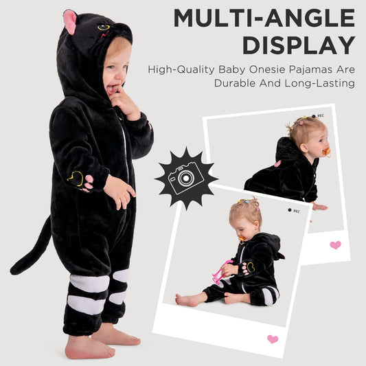 OLAOLA Baby Black Cat Pajamas Animal Onesie Toddler Romper Plush Dress Up Infant Outfits Halloween Suit