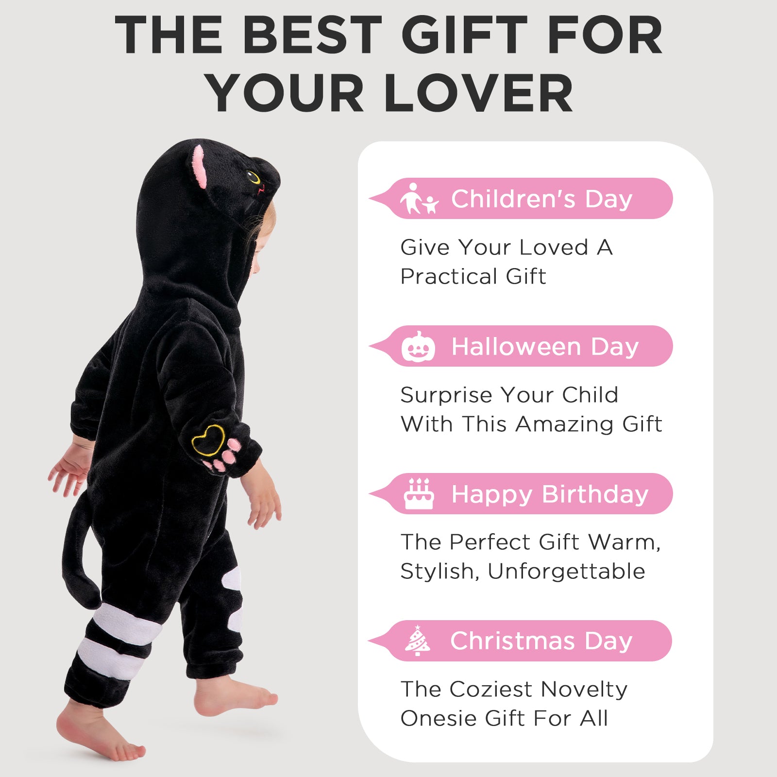 OLAOLA Baby Black Cat Pajamas Animal Onesie Toddler Romper Plush Dress Up Infant Outfits Halloween Suit