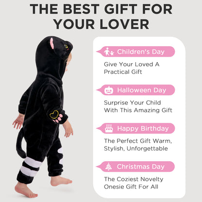 OLAOLA Baby Black Cat Pajamas Animal Onesie Toddler Romper Plush Dress Up Infant Outfits Halloween Suit