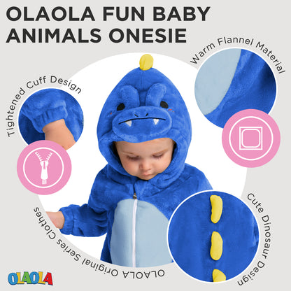 OLAOLA Baby Blue Dinosaur Pajamas Animal Onesie Toddler Romper Plush Dress Up Infant Outfits Halloween Suit