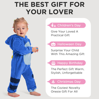 OLAOLA Baby Blue Dinosaur Pajamas Animal Onesie Toddler Romper Plush Dress Up Infant Outfits Halloween Suit