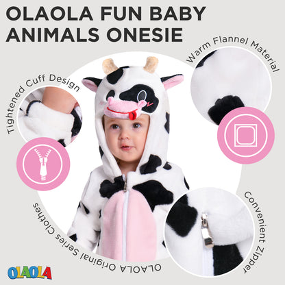 OLAOLA Baby Cow Pajamas Cattle Animal Onesie Toddler Romper Plush Dress Up Infant Outfits Sleepwear Party