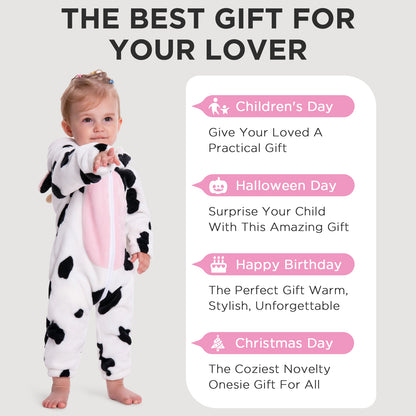 OLAOLA Baby Cow Pajamas Cattle Animal Onesie Toddler Romper Plush Dress Up Infant Outfits Sleepwear Party