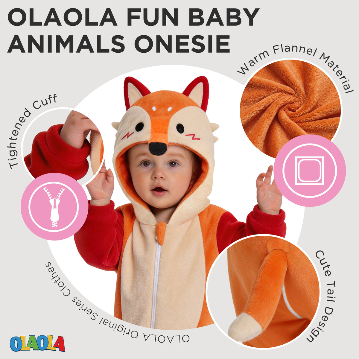 OLAOLA Baby Fox Jumpsuit Cozy Pajamas Soft Animal Onesie Toddler Romper Plush Dress Up Infant Outfits Halloween Suit