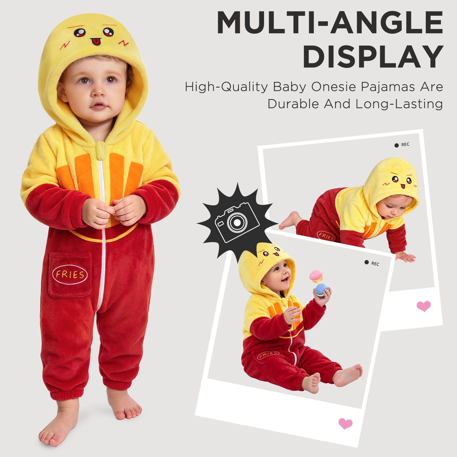 OLAOLA Baby French Fries Jumpsuit Unisex Toddler Costume Soft Cozy Flannel Onesie Halloween Cosplay Romper