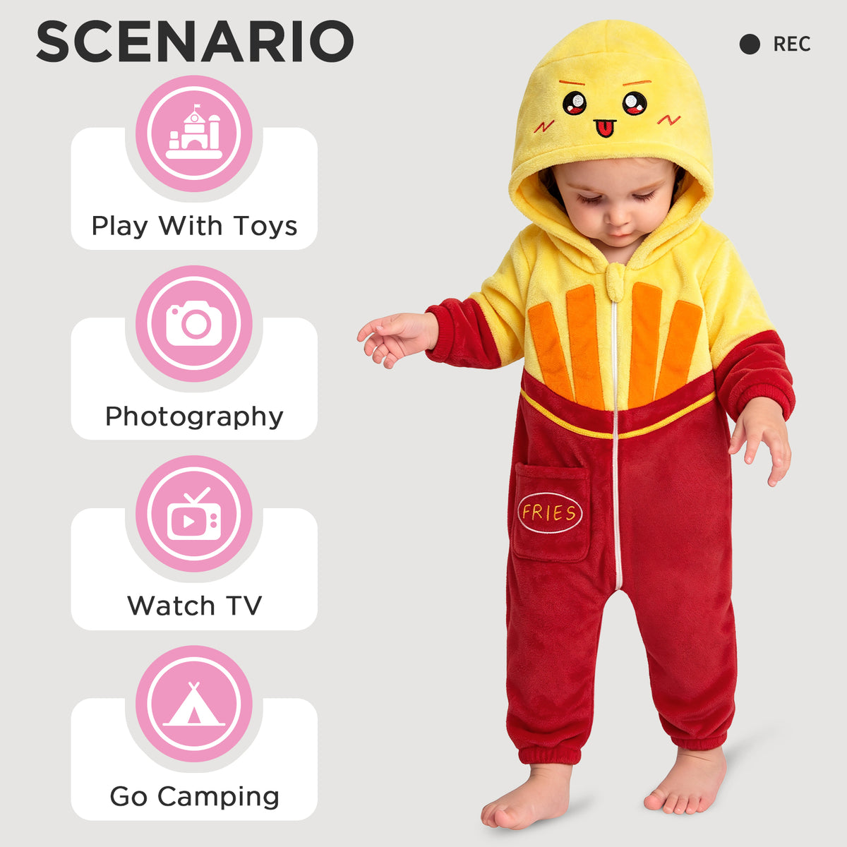 OLAOLA Baby French Fries Jumpsuit Unisex Toddler Costume Soft Cozy Flannel Onesie Halloween Cosplay Romper