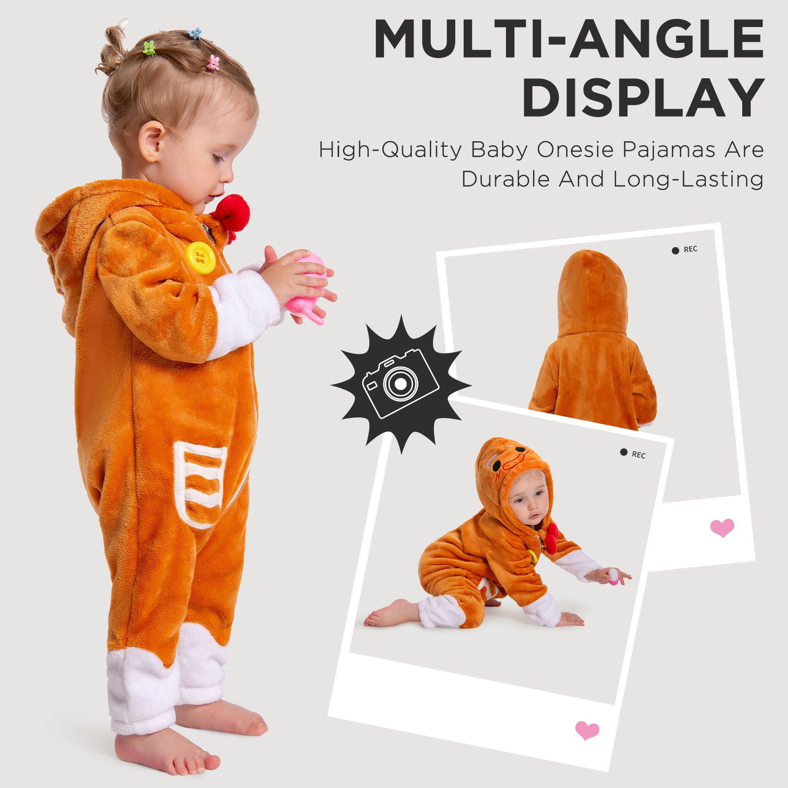 OLAOLA Baby Gingerbread Man Pajamas Animal Onesie Toddler Romper Plush Dress Up Infant Outfits Christmas Cosplay Costume