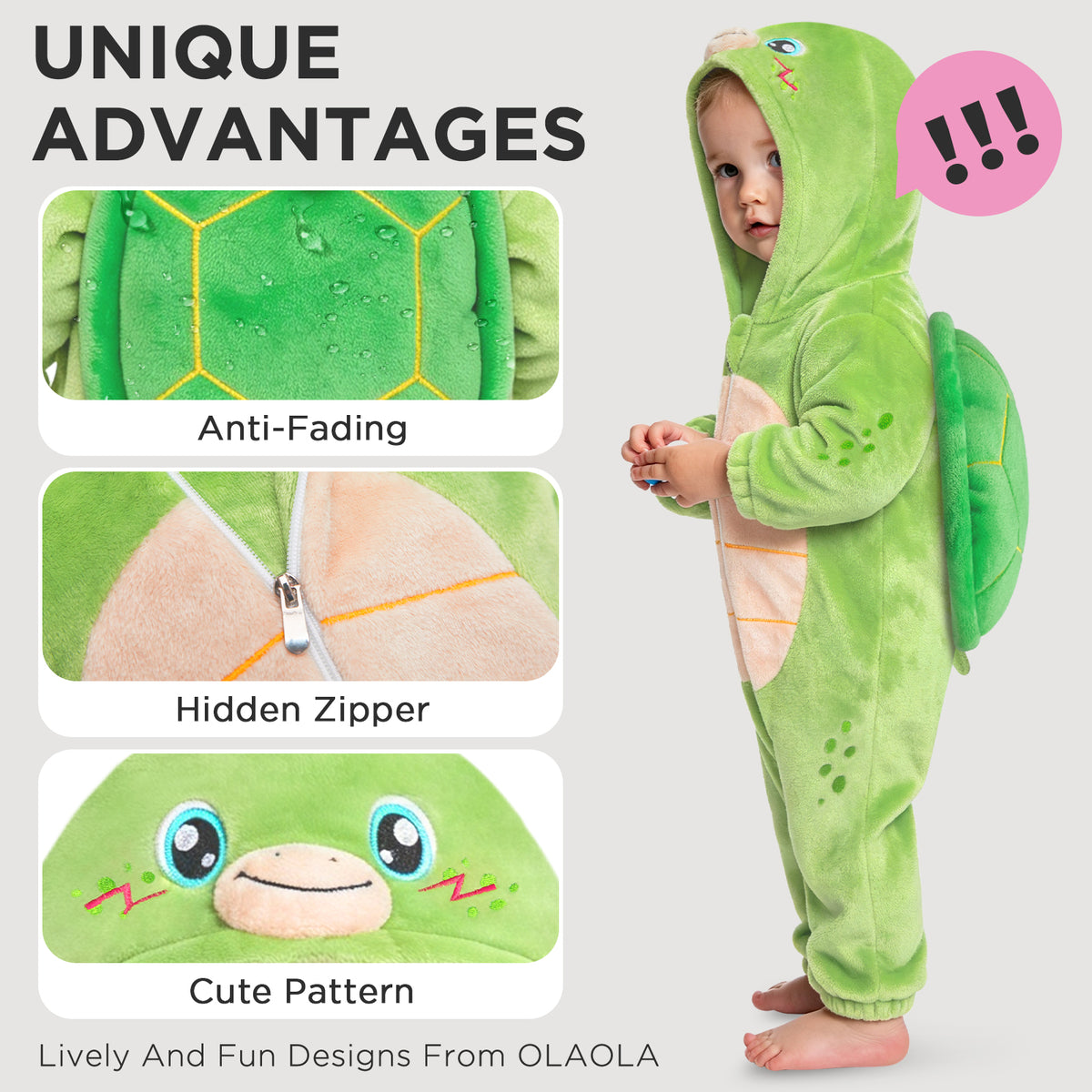 OLAOLA Baby Green Turtle Jumpsuit Animal Onesie Cozy Flannel Pajamas Plush Toddler Romper Infant Outfits Halloween Suit