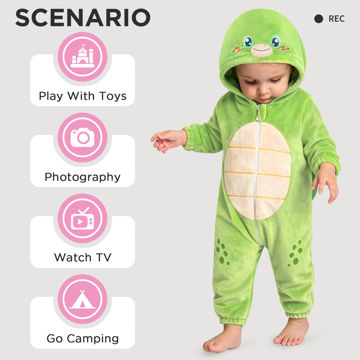 OLAOLA Baby Green Turtle Jumpsuit Animal Onesie Cozy Flannel Pajamas Plush Toddler Romper Infant Outfits Halloween Suit