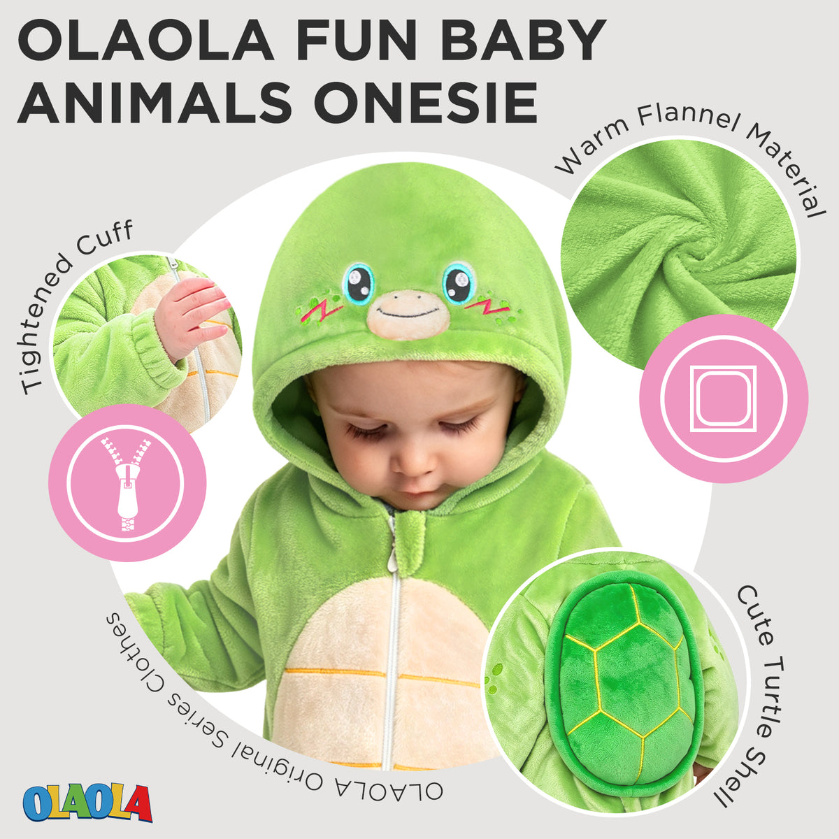 OLAOLA Baby Green Turtle Jumpsuit Animal Onesie Cozy Flannel Pajamas Plush Toddler Romper Infant Outfits Halloween Suit