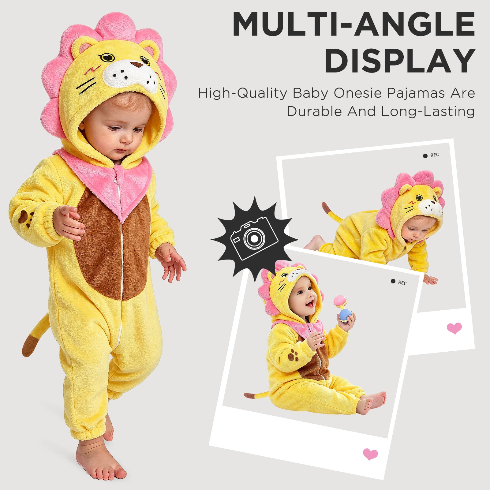 OLAOLA Baby Lion Jumpsuit Animal Onesie Cozy Flannel Pajamas Toddler Romper Plush Dress Up Infant Outfits Halloween Suit