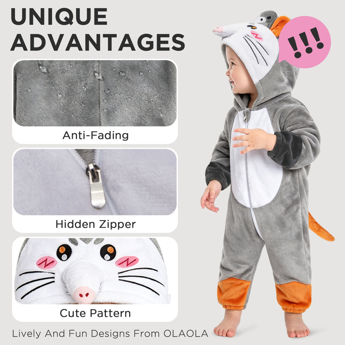 OLAOLA Baby Opossum Jumpsuit Pajamas Animal Onesie Toddler Romper Plush Dress Up Infant Outfits Halloween Suit
